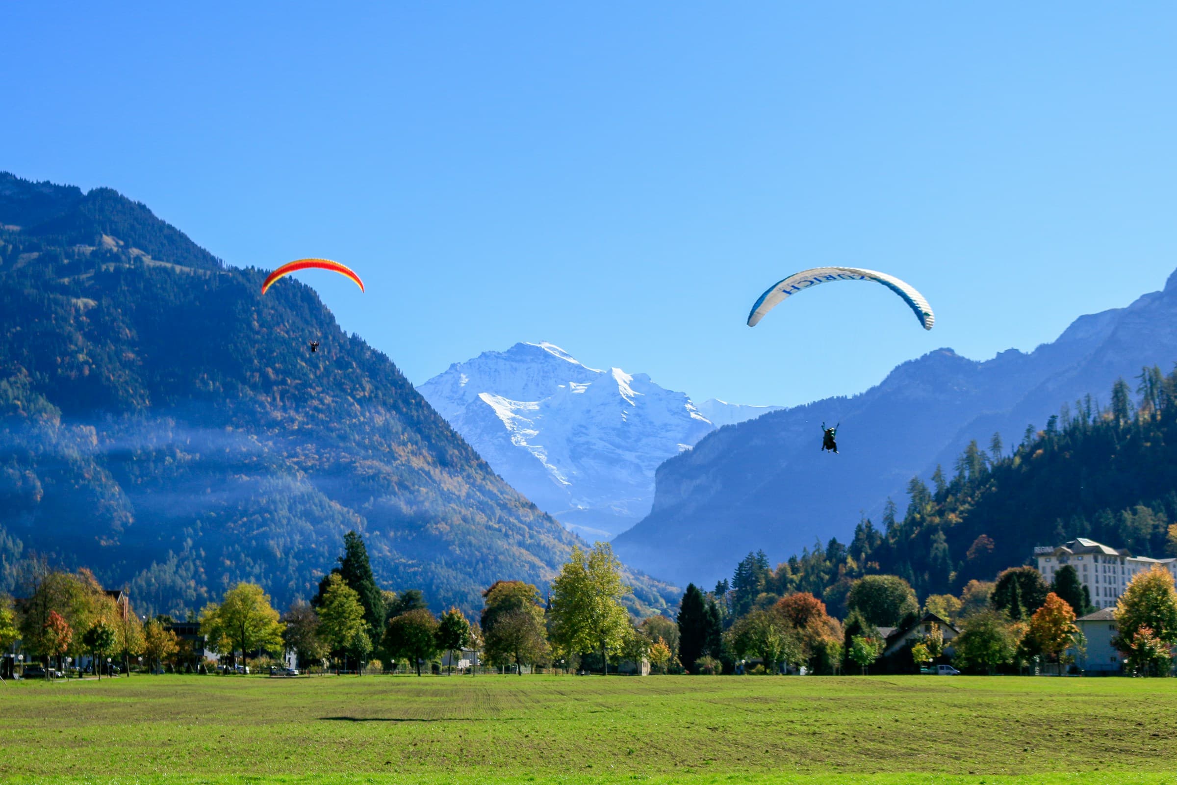 Paragliders over Interlaken, Switzerland