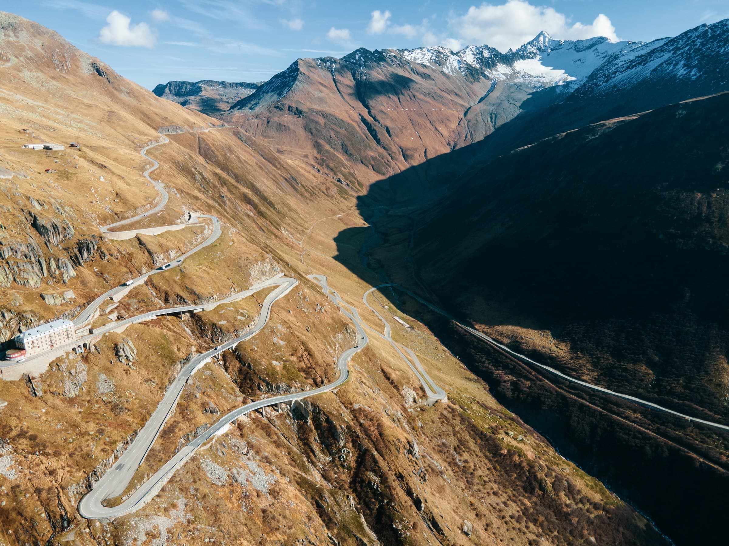 Furka Pass road descending toward Gletsch, Switzerland
